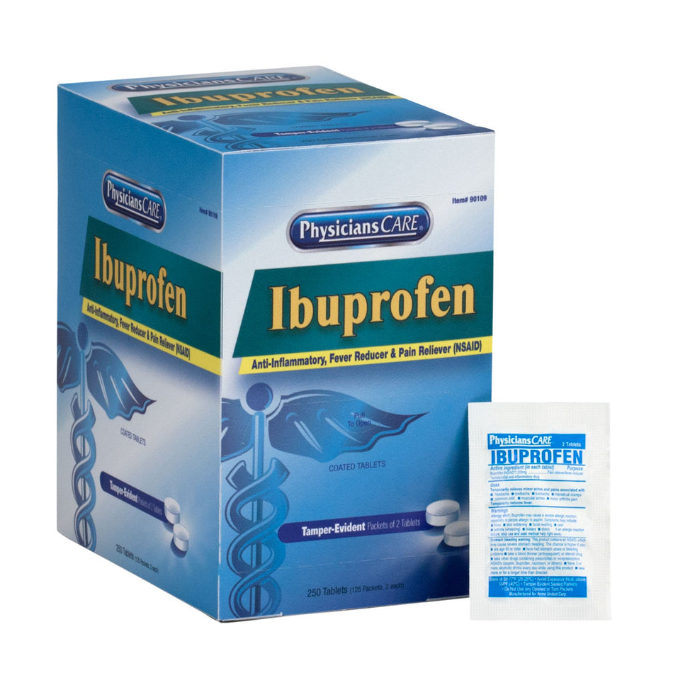 90109-002 First Aid Only PhysiciansCare Ibuprofen, 125 Doses Of 2 Tablets, 200 Mg - Sold per Box