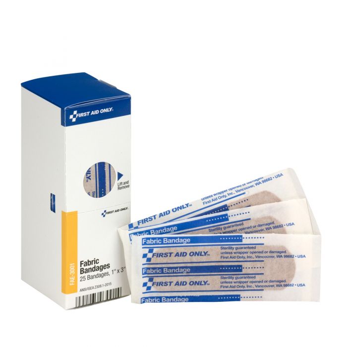 FAE-3001 First Aid Only SmartCompliance Refill  1" x 3" Adhesive Fabric Bandages, 25 Per Box - Sold per Box