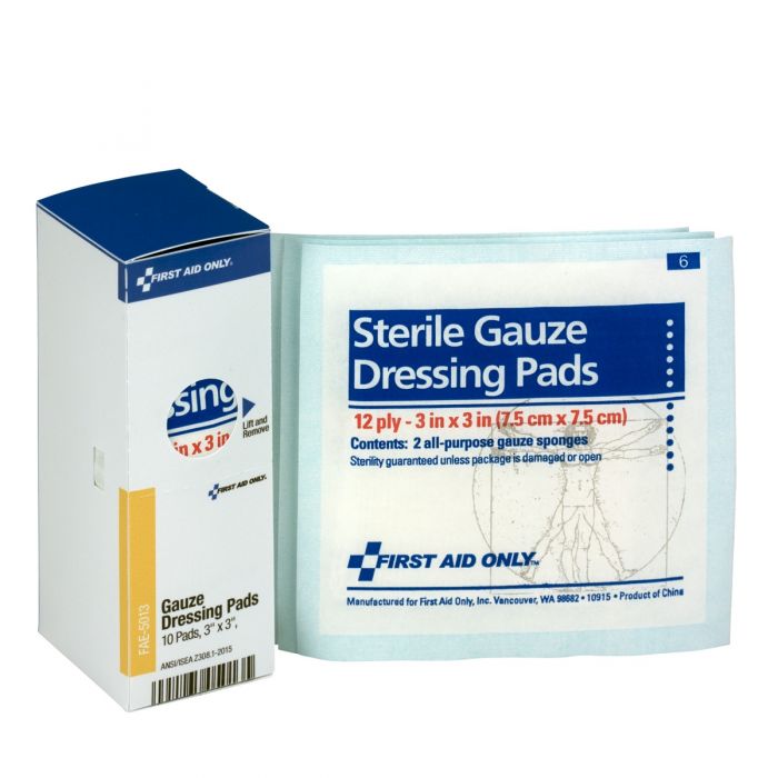 FAE-5013 First Aid Only SmartCompliance Refill 3"x 3" Sterile Gauze Pads, 10 Per Box - Sold per Box