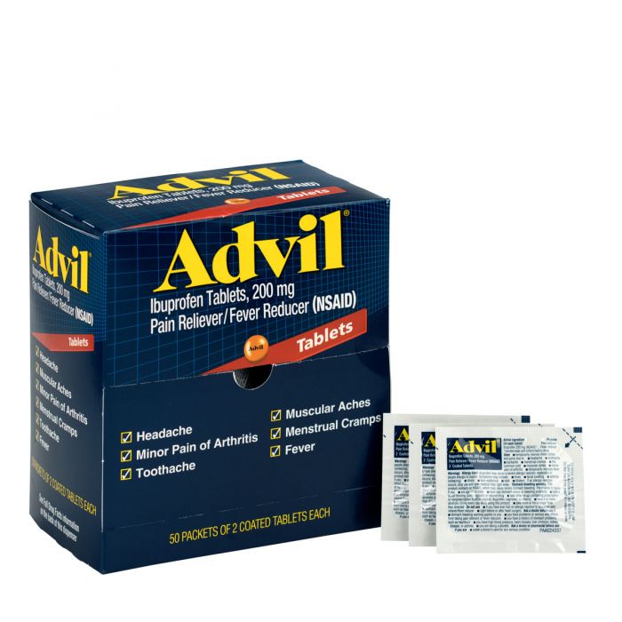 15000 First Aid Only Advil Ibuprofen Medication, 50 Doses Of Two Tablets, 200 Mg - Sold per Box