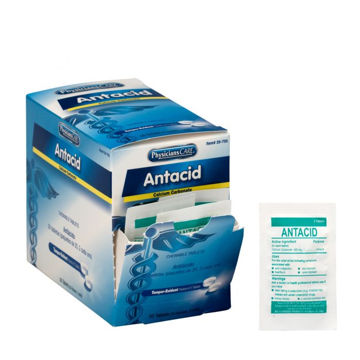20-755 First Aid Only PhysiciansCare Antacid, 25x2 per Box - Sold per Box