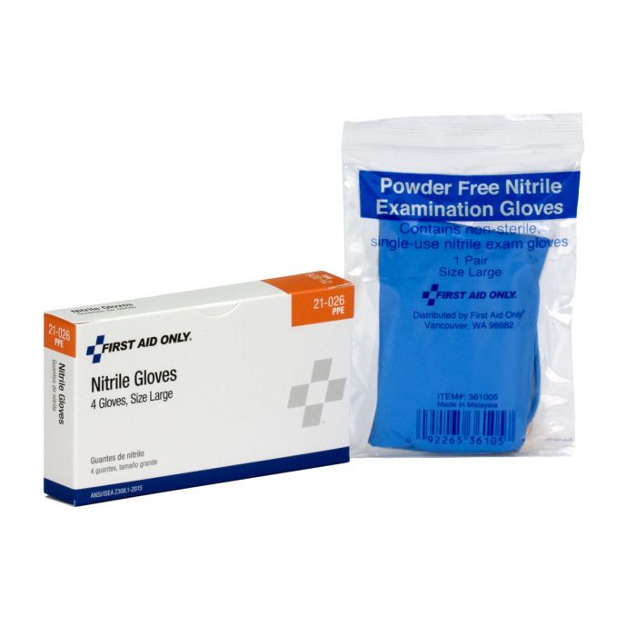 21-026-002 First Aid Only Nitrile Exam Gloves, Size Large - Sold per Box