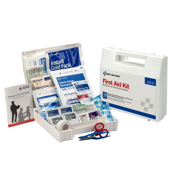 222-U First Aid Only 10 Person First Aid Kit, Plastic Case With Dividers - Sold per Each