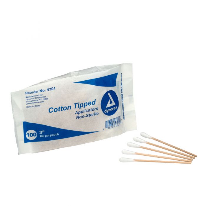 25-400-002 First Aid Only Non-Sterile Cotton Tipped Applicators, 3" Wood Shaft, 100 Per Bag - Sold per Each