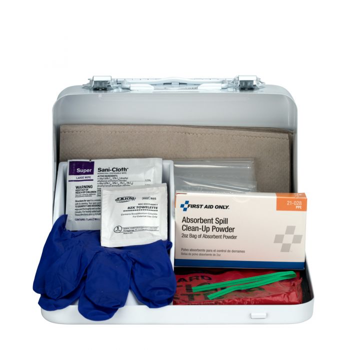 6021-S First Aid Only 21 Piece Blood Borne Pathogen Spill Clean-Up Kit In Weatherproof Steel Case - Sold per Each
