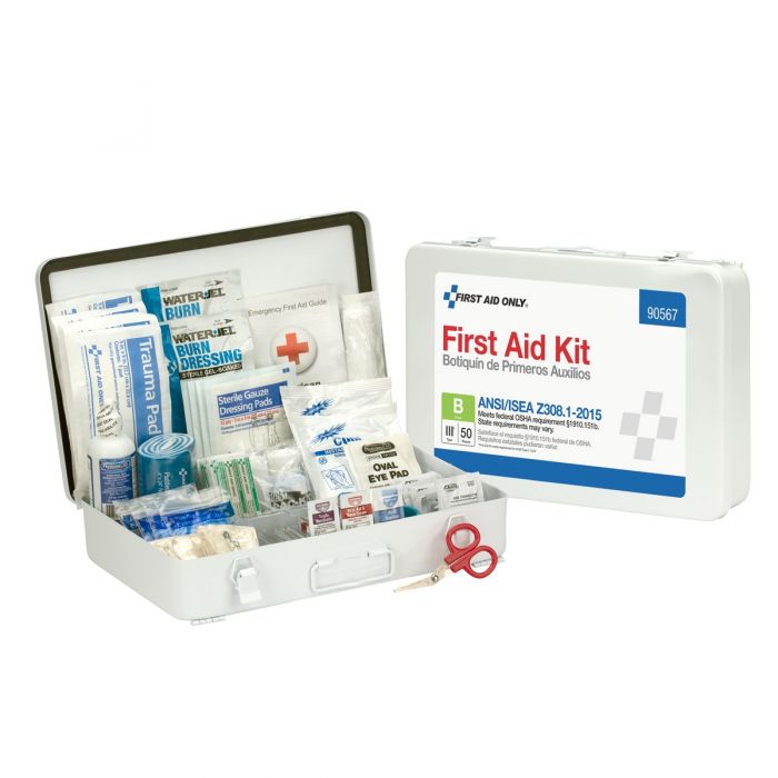 90567C First Aid Only 50 Person First Aid Kit, ANSI 2015 Class B,  Metal Case, Custom Logo - Sold per Each