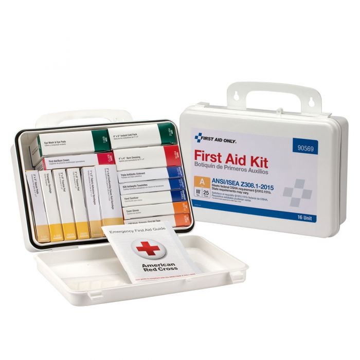 90569C First Aid Only 16 Unit First Aid Kit, ANSI 2015 Class A,  Plastic Case, Custom Logo - Sold per Each