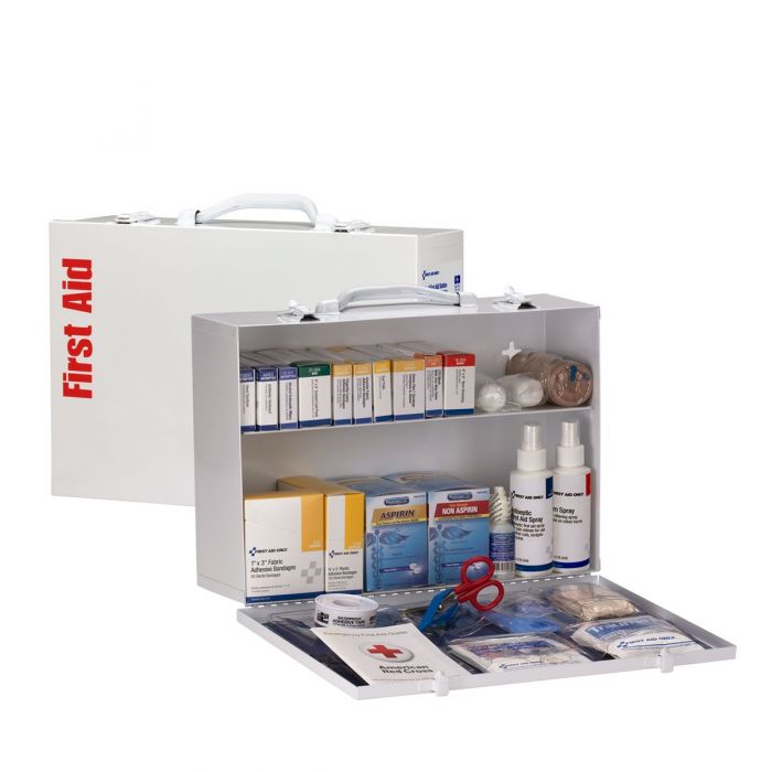 90572C First Aid Only 2 Shelf First Aid ANSI 2015 Class A+ Metal Cabinet, with Meds, Custom Logo - Sold per Each