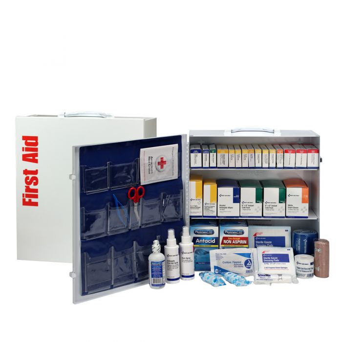 90575C First Aid Only 3 Shelf First Aid ANSI 2015 Class B+ Metal Cabinet, with Meds, Custom Logo - Sold per Each