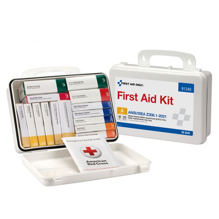 91349C First Aid Only 25 Person ANSI A 16 Unit Plastic First Aid Kit, ANSI 2021 Compliant - Sold per Each