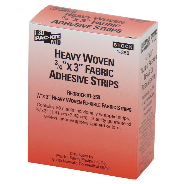 1-350-001 First Aid Only 3/4"x3" Heavy Woven Fabric Bandages, 50 Per Box - Sold per Box