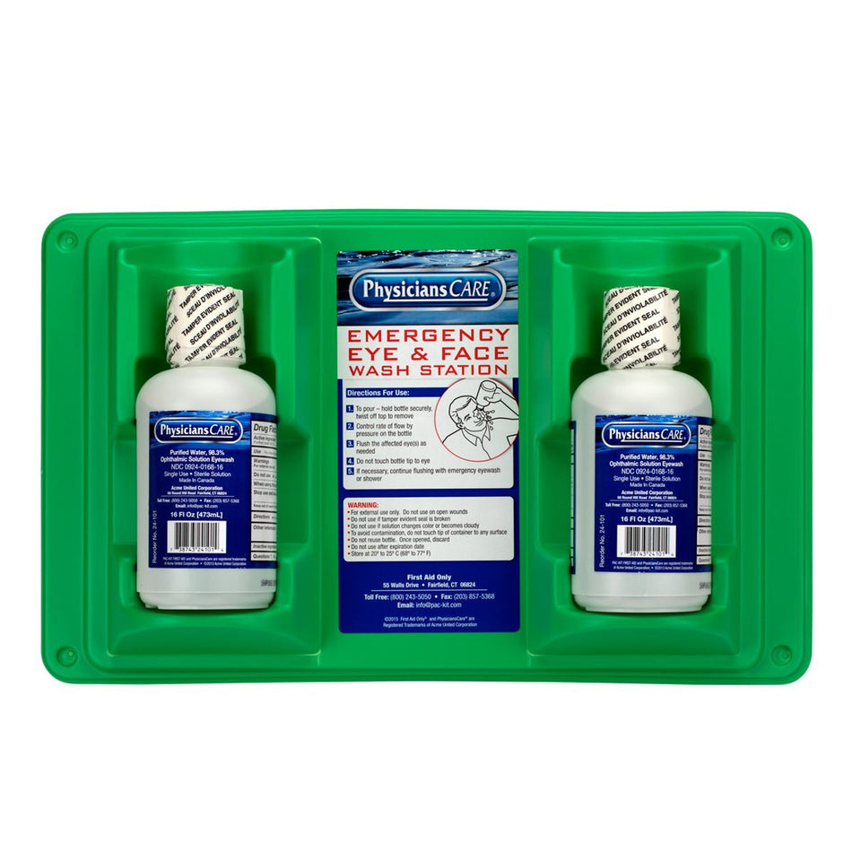 24-102-001 First Aid Only Eyewash Station, Double 16 oz. Screw Cap Bottle - Sold per Each