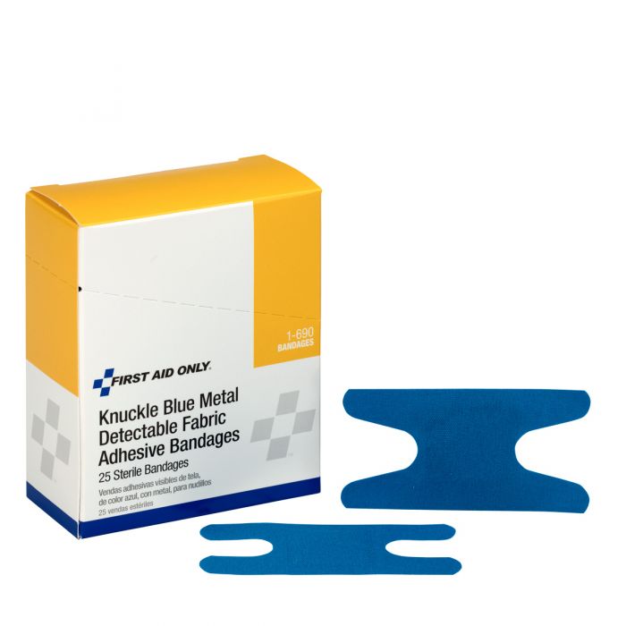 1-690 First Aid Only Blue Metal Detectable Fabric Knuckle Bandages, 25 Per Box - Sold per Box