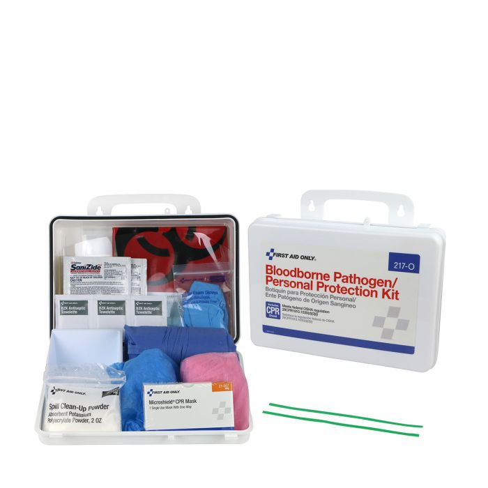 217-O First Aid Only Blood Borne Pathogen (BBP) & Personal Protection And Spill Clean Up Kit With CPR Micro Shield, Plastic Case - Sold per Each
