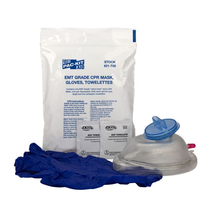 21-700 First Aid Only CPR Mask (EMT Grade), 2 Gloves, 2 Wipes - Sold per Each