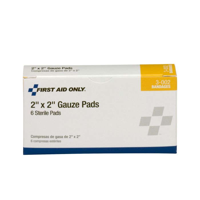 3-002 First Aid Only 2"x2" Sterile Gauze Pads, 6 Per Box - Sold per Box