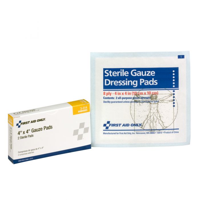 3-014 First Aid Only 4"X4" Sterile Gauze Pads, 2 Per Box - Sold per Box
