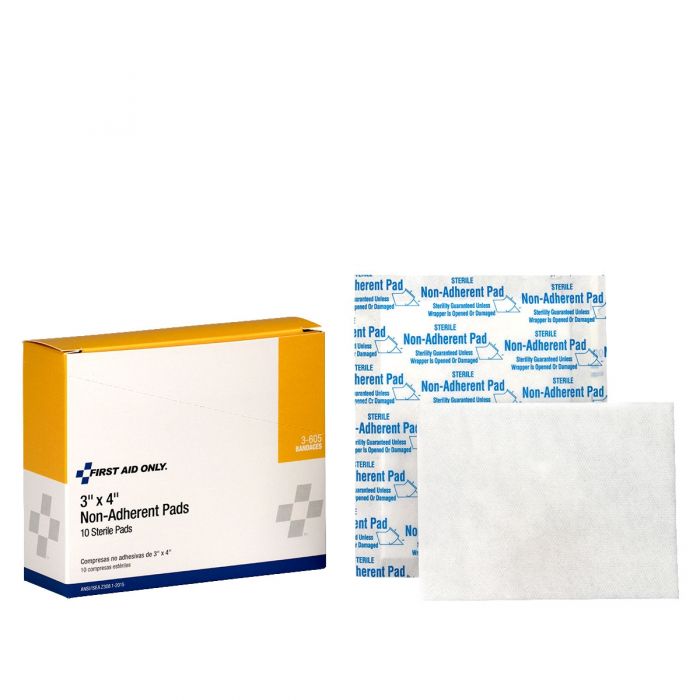 3-605 First Aid Only 3"X4" Non-Adherent Pads, 10 Per Box - Sold per Box