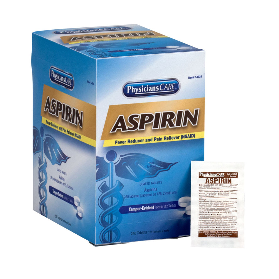 54034-002 First Aid Only PhysiciansCare Aspirin 125 Doses of Two Tablets, 325 mg - Sold per Box