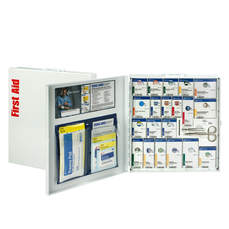 746000-021 First Aid Only 50 Person Large Metal SmartCompliance First Aid Cabinet With Medication - Sold per Each