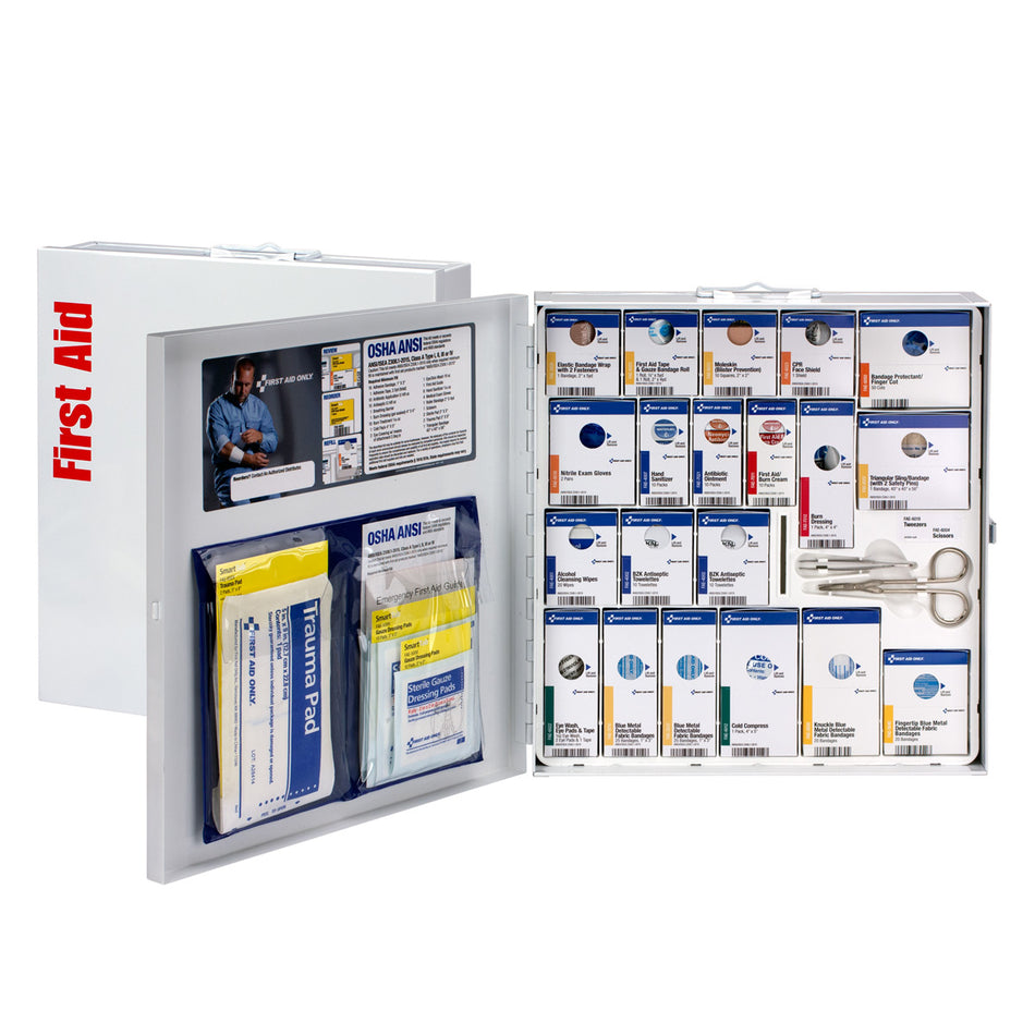 746005-021 First Aid Only 50 Person Large Metal SmartCompliance Food Service First Aid Cabinet With Medications - Sold per Each