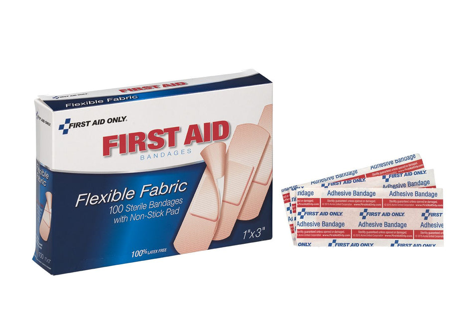 90098-020 First Aid Only 1"X3" Fabric Bandages, 100 Per Box - Sold per Box