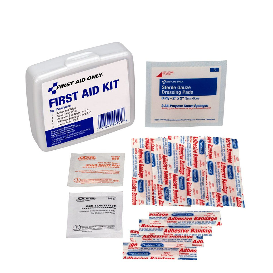 90101-002 First Aid Only Personal First Aid Kit, 13 Piece, Plastic Case - Sold per Each