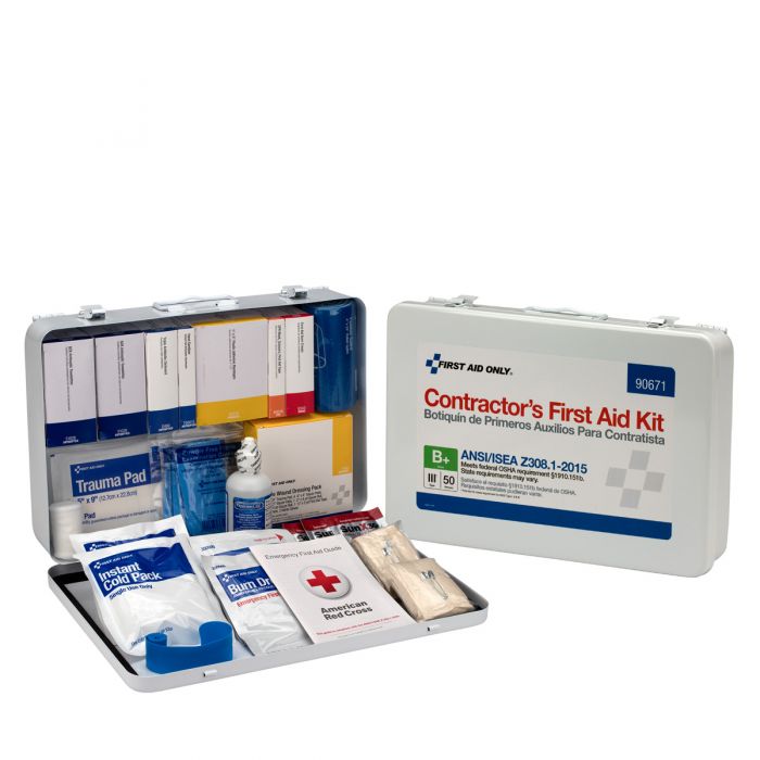 90671 First Aid Only 50 Person Contractor ANSI B+ First Aid Kit, Metal Case, Type III - Sold per Each