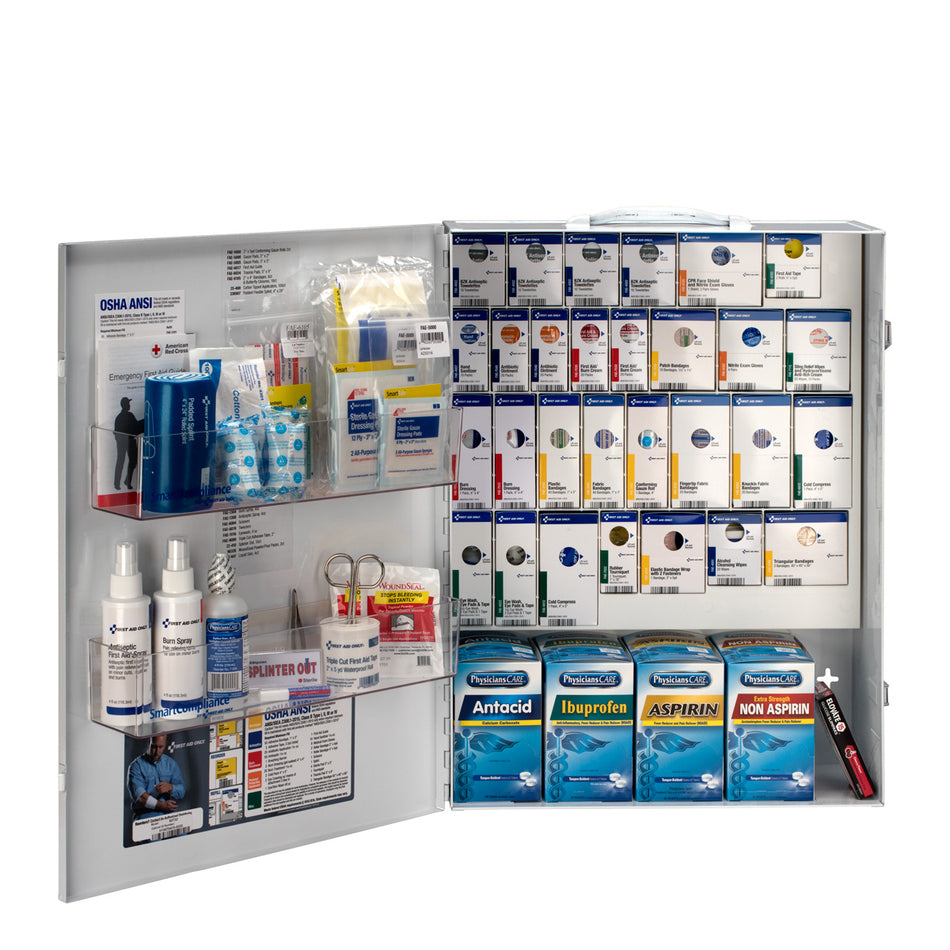 90732-021 First Aid Only 150 Person XL Metal SmartCompliance First Aid Cabinet with Medication - Sold per Each