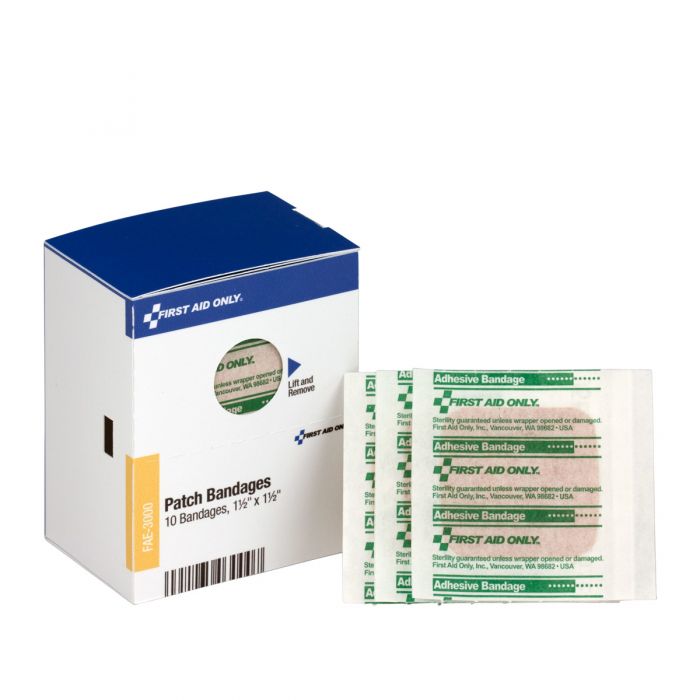 FAE-3000 First Aid Only SmartCompliance Refill 1 1/2"X 1 1/2" Patch Plastic Bandages, 10 Per Box - Sold per Box