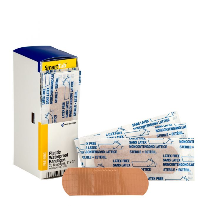 FAE-3003 First Aid Only SmartCompliance Refill 1" X 3" Adhesive Plastic Waterproof Bandages, 25 Per Box - Sold per Box