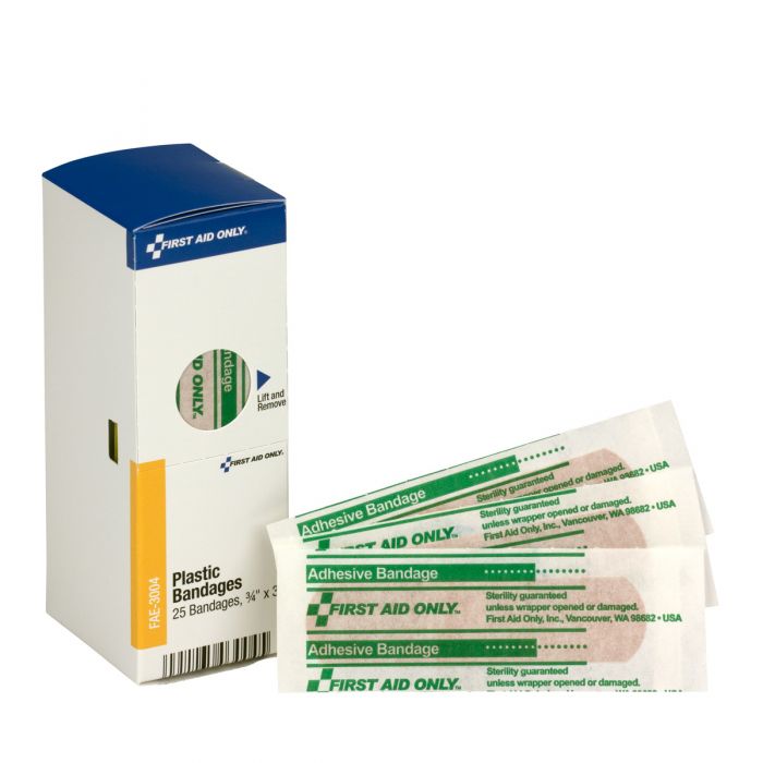 FAE-3004 First Aid Only SmartCompliance Refill 3/4"X3" Adhesive Plastic Bandages, 25 Per Box - Sold per Box