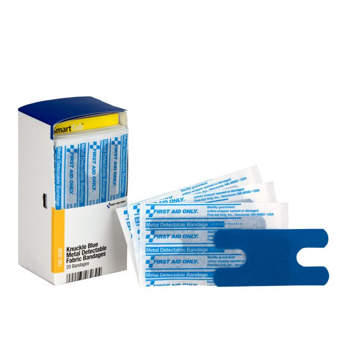 FAE-3030 First Aid Only SmartCompliance Refill Knuckle  Blue Metal Detectable Bandages, 20 Per Box - Sold per Box