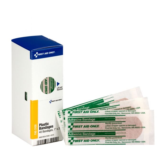 FAE-3100 First Aid Only SmartCompliance Refill 1" X 3" Adhesive Plastic Bandages, 40 Per Box - Sold per Box