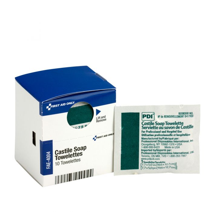 FAE-4004 First Aid Only SmartCompliance Refill Castile Soap Wipes, 10 Per Box - Sold per Box