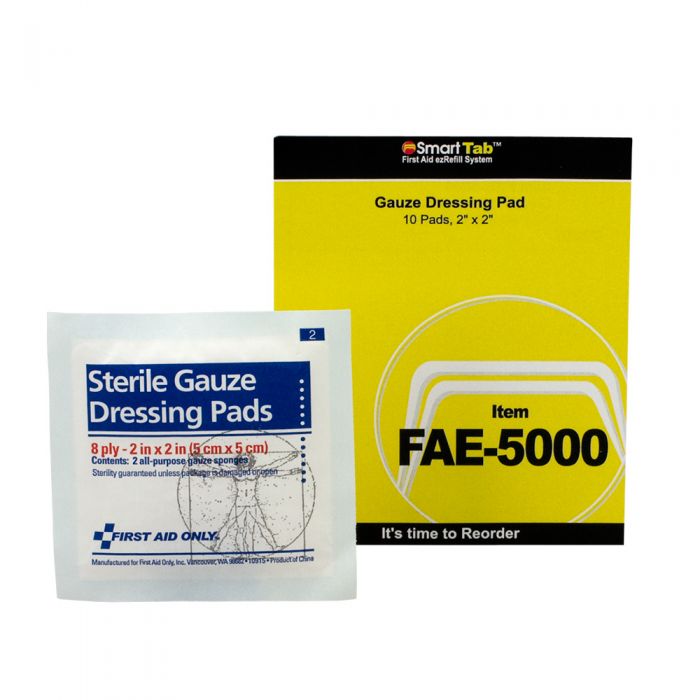 FAE-5000 First Aid Only SmartCompliance Refill 2"X2" Sterile Gauze Pads, 10 Per Bag - Sold per Bag