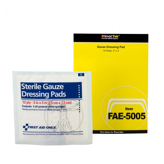 FAE-5005 First Aid Only SmartCompliance Refill 3"X3" Sterile Gauze Pads, 10 Per Bag - Sold per Bag