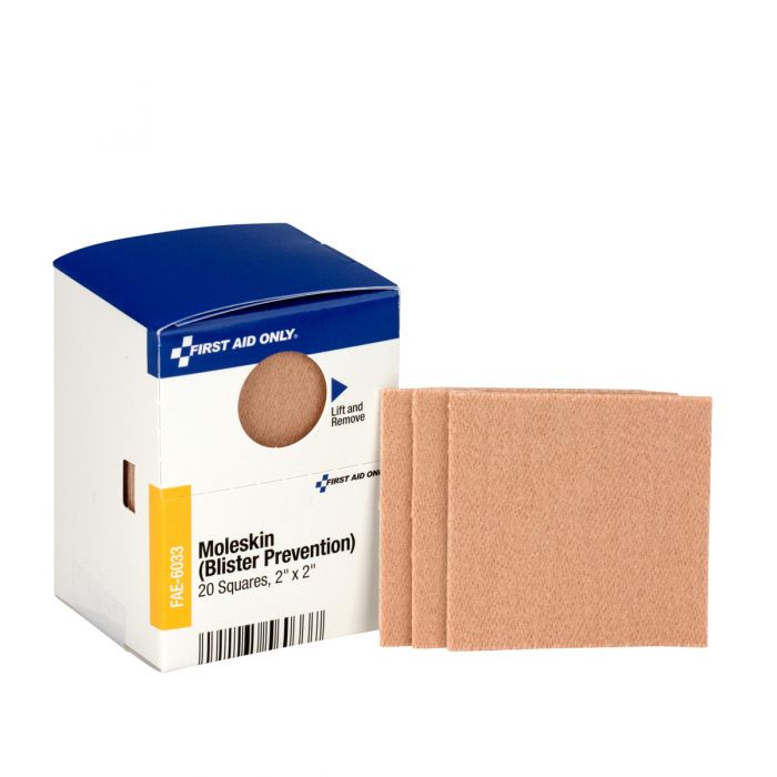 FAE-6033 First Aid Only SmartCompliance Refill 2" X 2" Moleskin Blister Prevention, 20 Per Box - Sold per Box