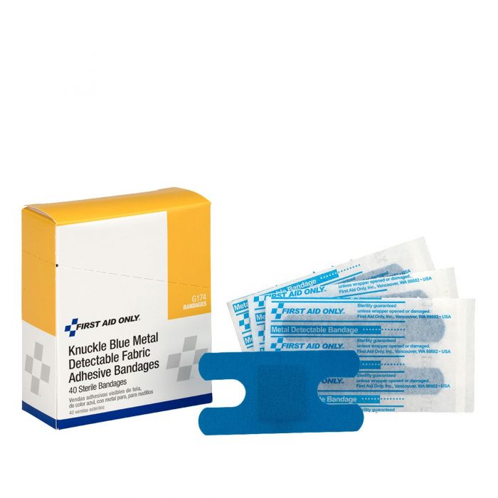 G174 First Aid Only Blue Metal Detectable Fabric Knuckle Bandages, 40 Per Box - Sold per Box