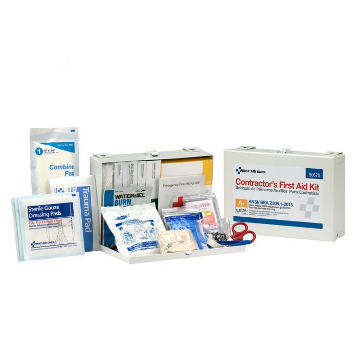 90670 First Aid Only 25 Person Contractor ANSI A+ First Aid Kit, Metal Case, Class I & II - Sold per Each