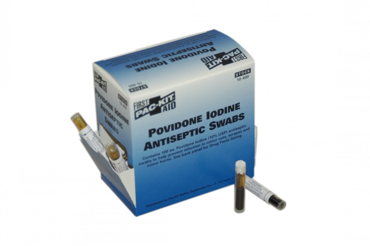10-400 First Aid Only PVP Iodine Swabs, 100/box - Sold per 24 Each
