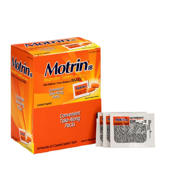 13367 First Aid Only Motrin Ibuprofen Individually Wrapped Medication, 50 Doses Of Two Tablets, 200mg - Sold per Box