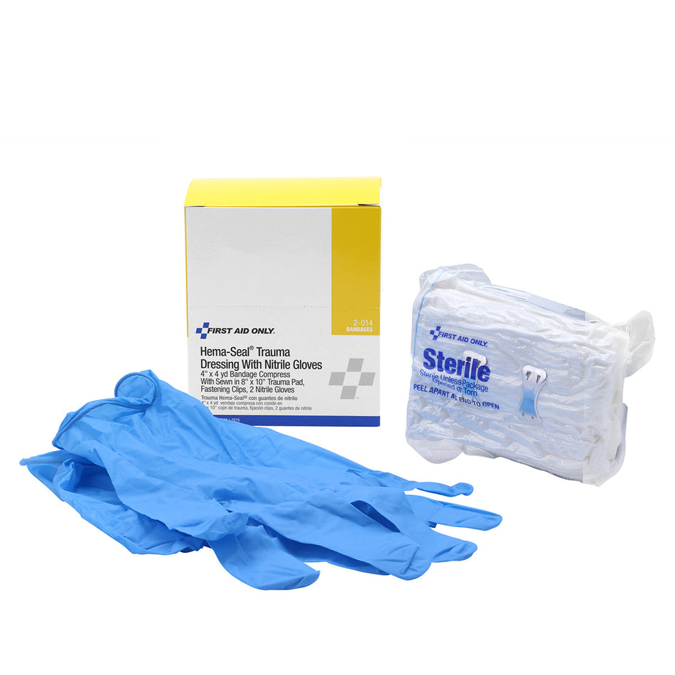 2-014-001 First Aid Only Hema-Seal 8"x10" Trauma Dressing, 2 Nitrile Gloves - Sold per Each