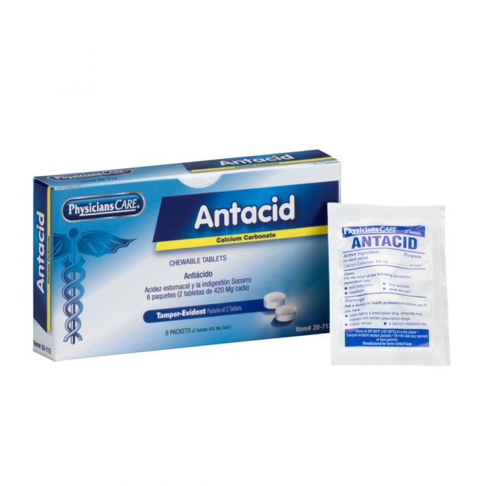 20-712 First Aid Only PhysiciansCare Antacid, Includes 6 Packets of 2 Tablets - Sold per Box