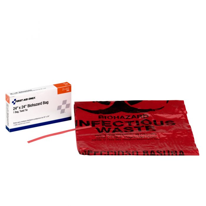 21-022-003 First Aid Only Biohazard Bag with Tie, 1 per Box - Sold per Each