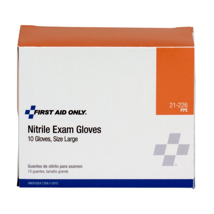 21-226-001 First Aid Only Nitrile Exam Gloves, Large, Clear - Pack of 10 - Sold per Box