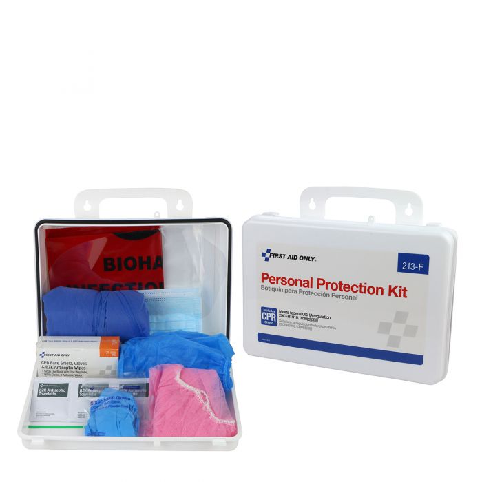 213-F First Aid Only Personal Protection Kit, BBP (Blood Borne Pathogen) Spill Clean Up Apparel Kit With CPR Pack, Plastic Case - Sold per Each