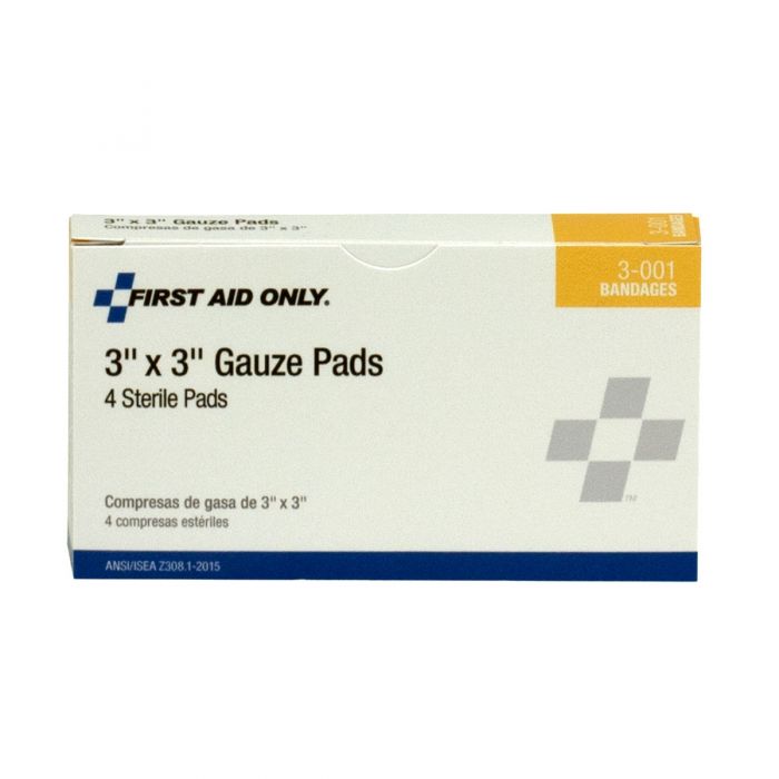 3-001-001 First Aid Only 3"x3" Sterile Gauze Pads, 4/box  - Sold per Box
