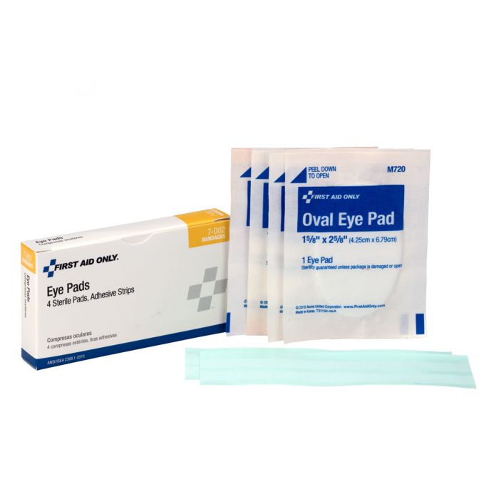 7-002-001 First Aid Only Sterile Eye Pads, Box Of 4 Pads And 4 Adhesive Strips - Sold per Box
