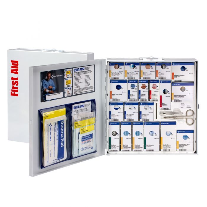 746005C-021 First Aid Only 50 Person Large Metal SmartCompliance Food Service First Aid Cabinet With Medications - Sold per Each